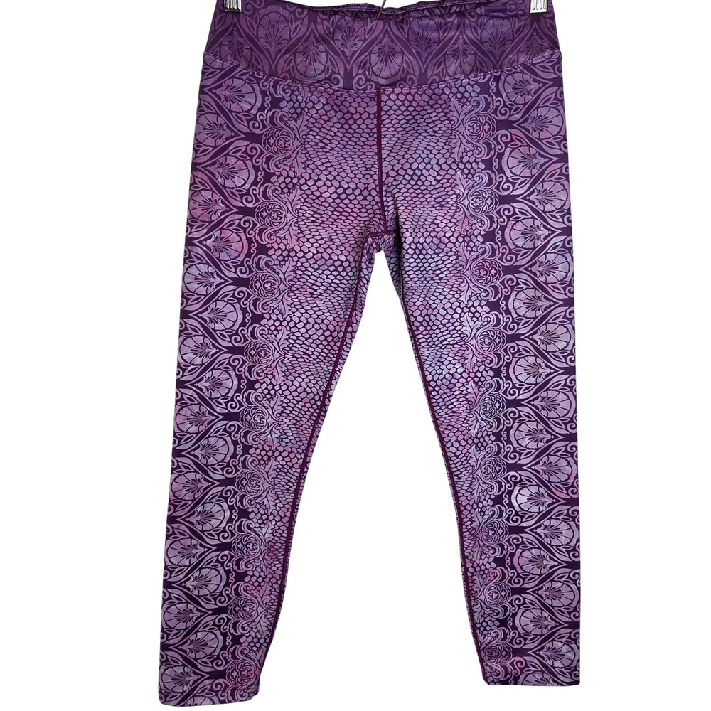Prana Purple Capri Leggings Boho Medallion Print Yoga Workout M‎